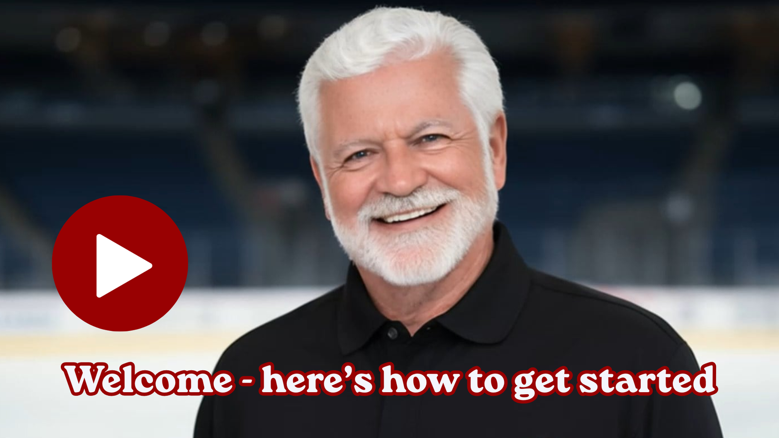 coach chic with black t-shirt, white and red font coloring with a red play button